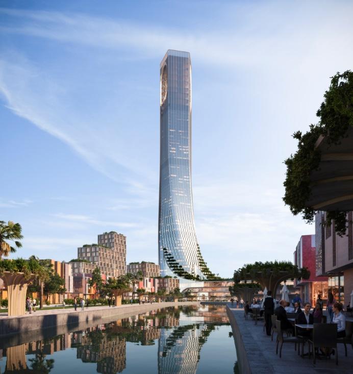 Phối cảnh minh họa tòa tháp biểu tượng 69 tầng tại quần thể.